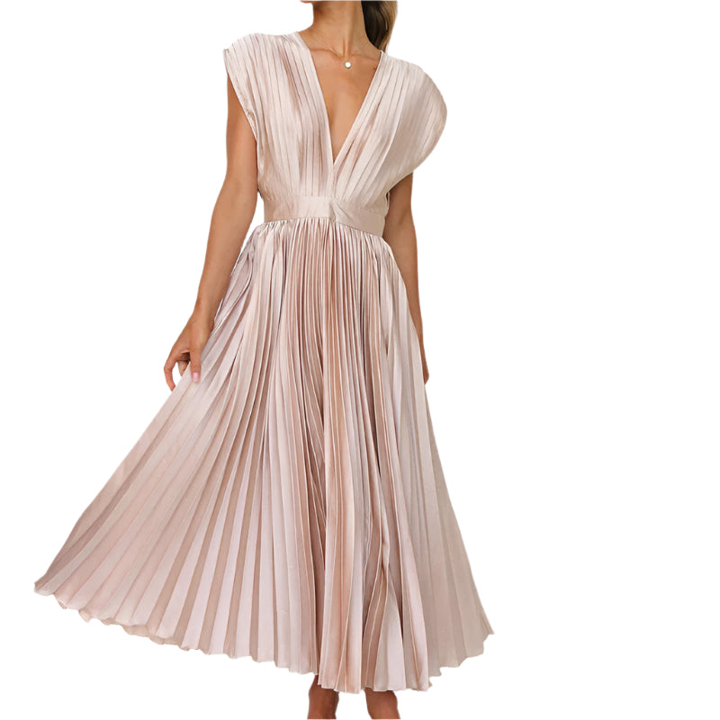 Dames Lange Geplooide Jurk Elegante Stijl Lichtgewicht Stof 0