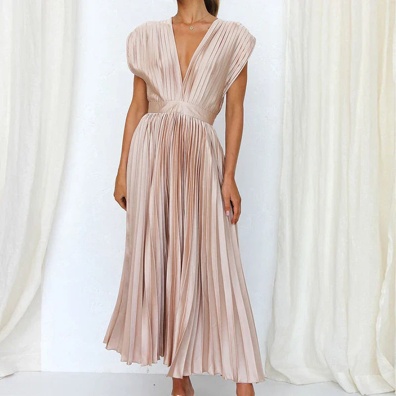 Dames Lange Geplooide Jurk Elegante Stijl Lichtgewicht Stof 1
