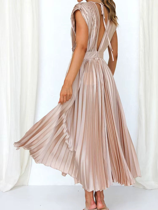 Dames Lange Geplooide Jurk Elegante Stijl Lichtgewicht Stof 2