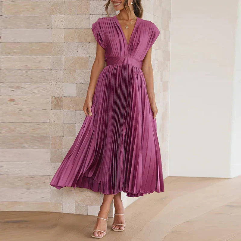 Dames Lange Geplooide Jurk Elegante Stijl Lichtgewicht Stof 3