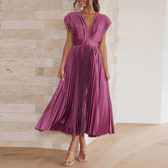 Dames Lange Geplooide Jurk Elegante Stijl Lichtgewicht Stof 3