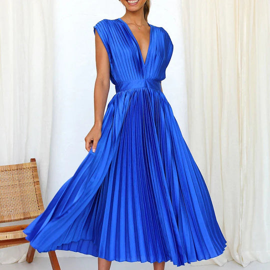 Dames Lange Geplooide Jurk Elegante Stijl Lichtgewicht Stof 4