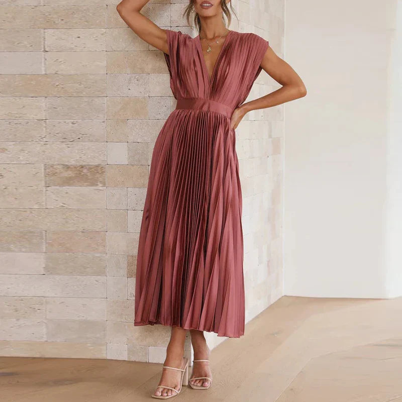 Dames Lange Geplooide Jurk Elegante Stijl Lichtgewicht Stof 5