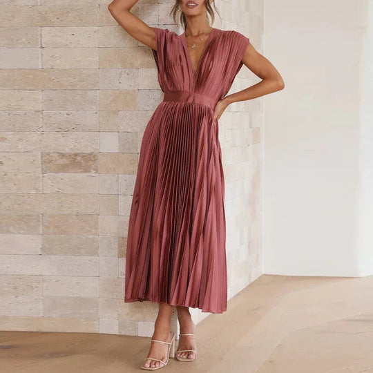 Dames Lange Geplooide Jurk Elegante Stijl Lichtgewicht Stof 5