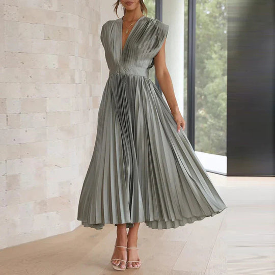 Dames Lange Geplooide Jurk Elegante Stijl Lichtgewicht Stof 6