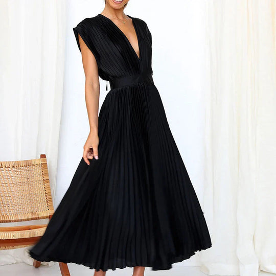 Dames Lange Geplooide Jurk Elegante Stijl Lichtgewicht Stof 7
