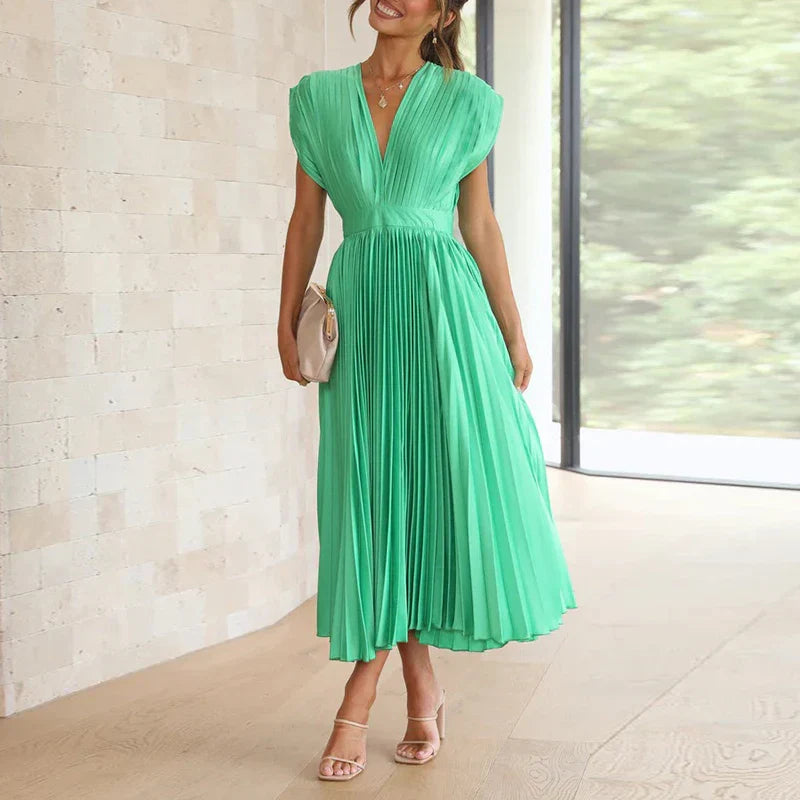 Dames Lange Geplooide Jurk Elegante Stijl Lichtgewicht Stof 8