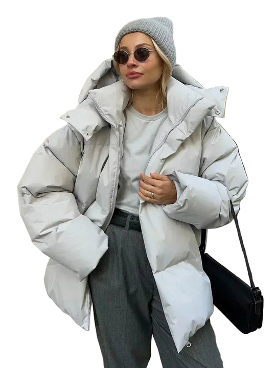 Dames Lange Gewatteerde Winterjas Oversized Met Functionele Zakken 0