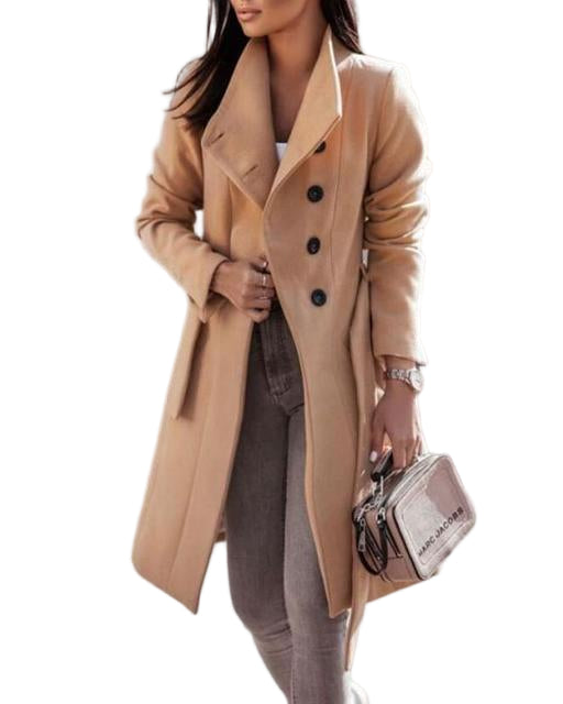 Dames Lange Jas - Tailored Fit - Wolmix - Dubbelzijdig Met Ceintuur 0