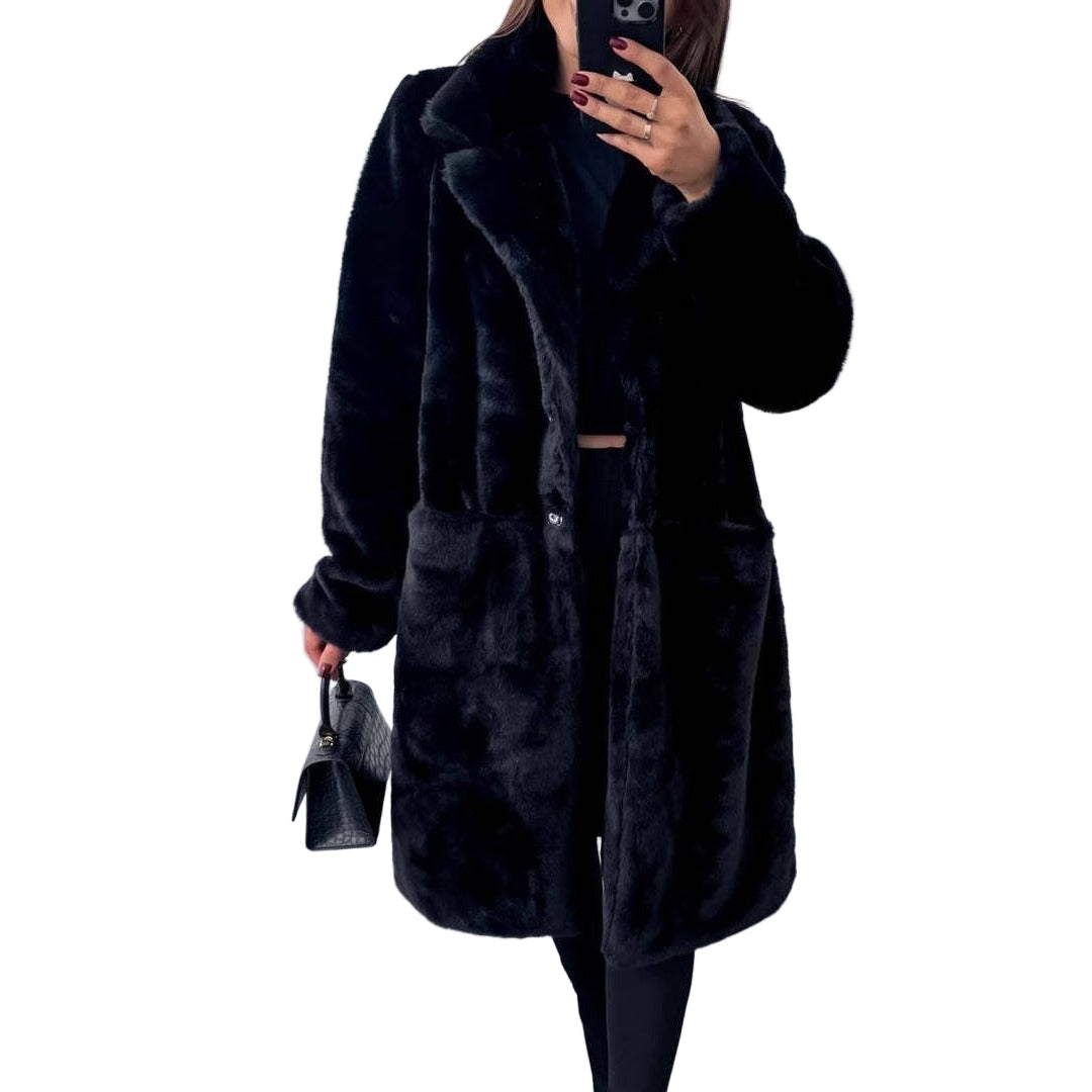Dames Lange Jas Met Pluche Voel – Oversized Pasvorm 0