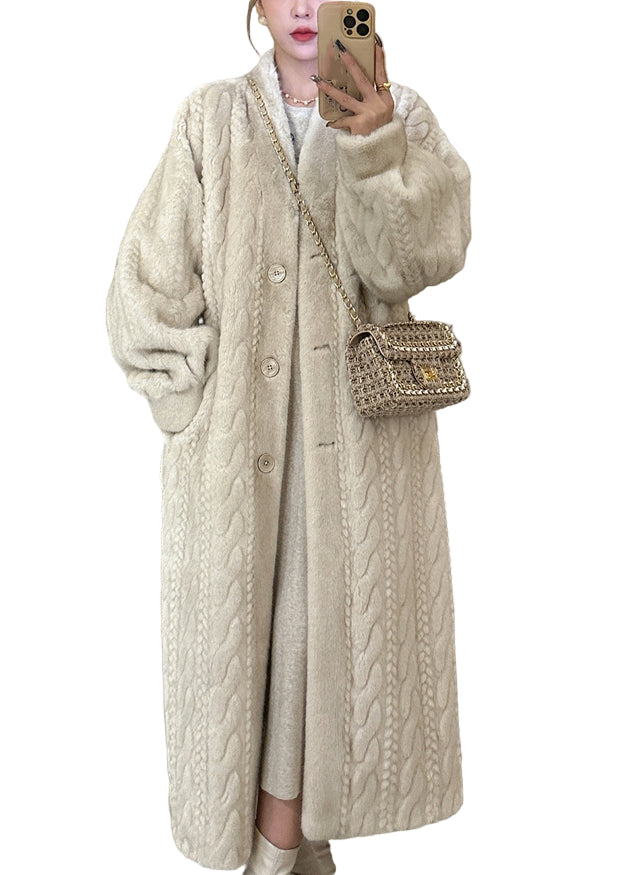 Dames Lange Jas Met V-hals en Knoop 0