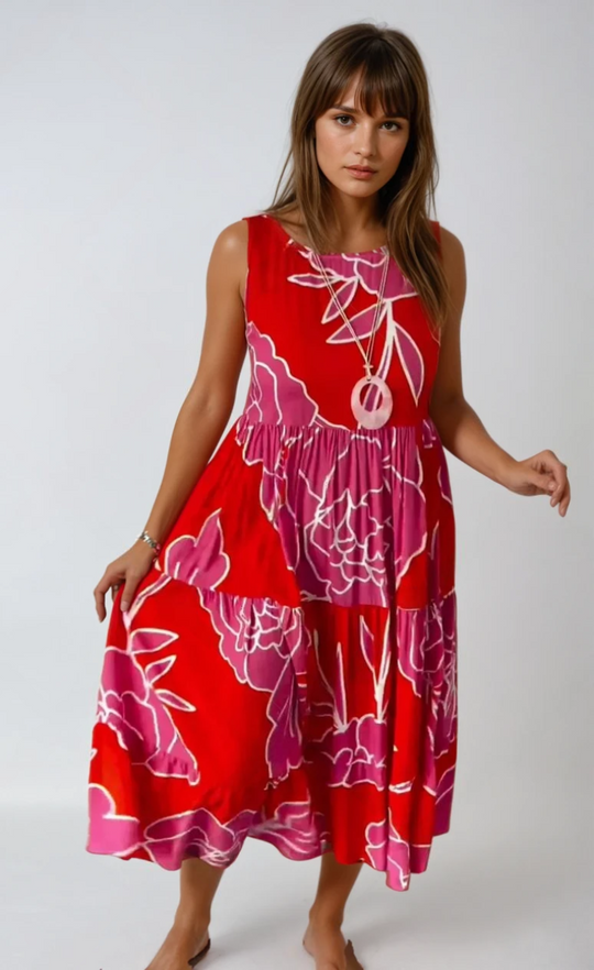 Dames Lange Jurk Bloemenprint Vloeiend Ademend Materiaal 3