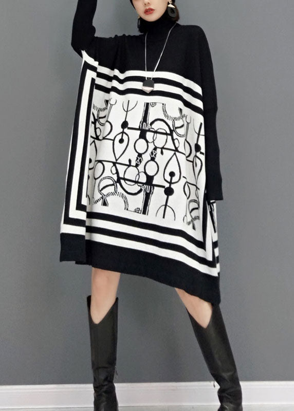 Dames Lange Jurk Met Schildpadhalsprint 2