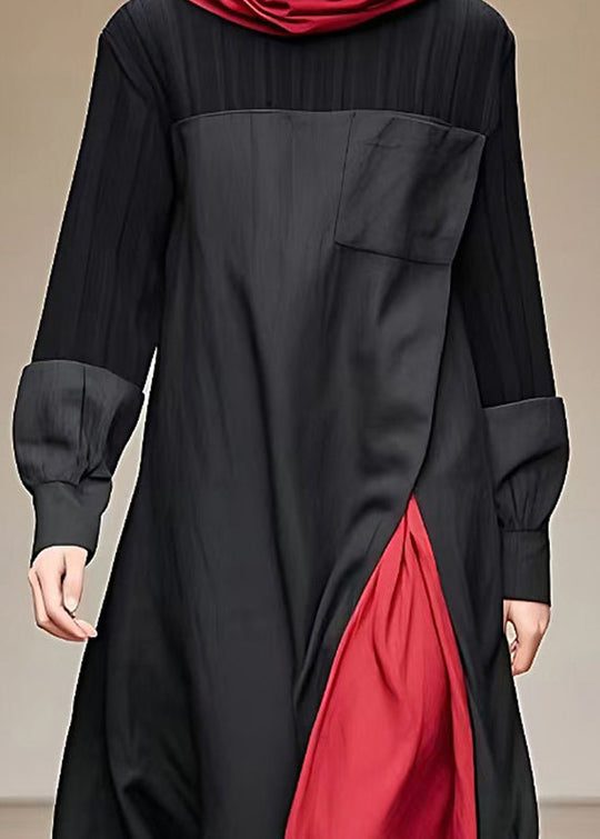 Dames Lange Jurk met Col en Patchwork Design 3