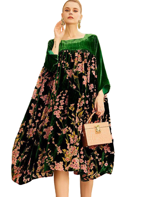 Dames Lange Jurk met O-hals en Patchwork Print 0