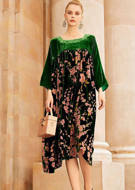 Dames Lange Jurk met O-hals en Patchwork Print 2