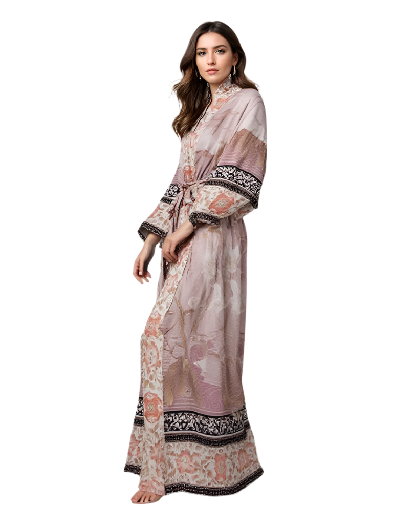 Dames Lange Kimono Bloemenprint Vloeiende Stijl 0