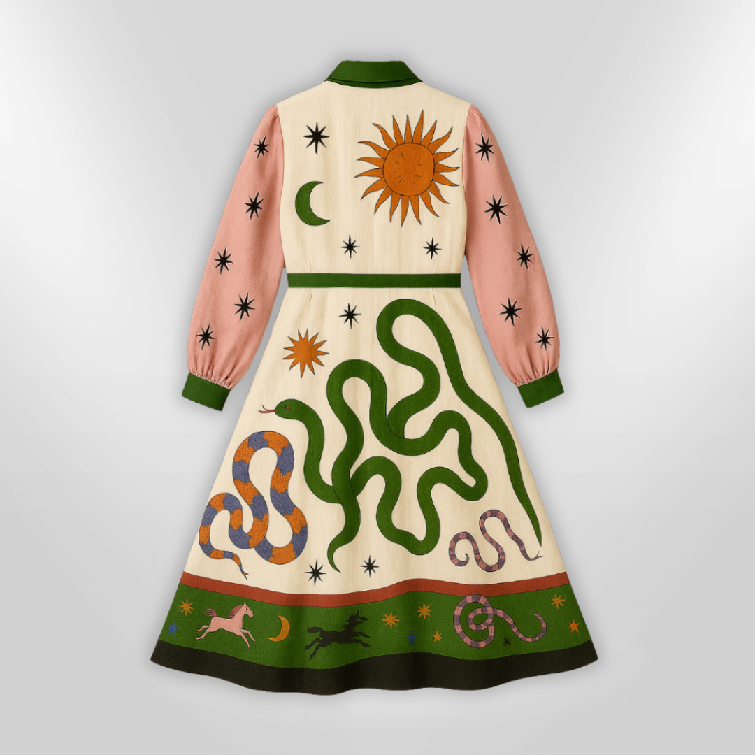 Dames Lange Maxi Jurk Met Artistiek Motief En Ceintuur Van Viscose 4