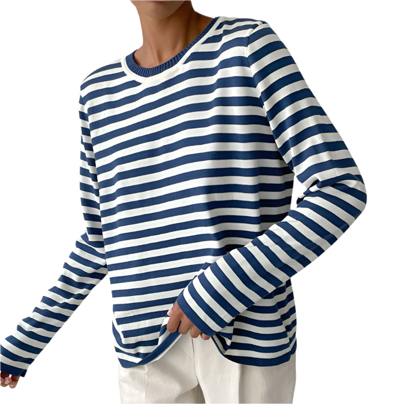 Dames Lange Mouw T-shirt Met Streepdessin Katoen 0