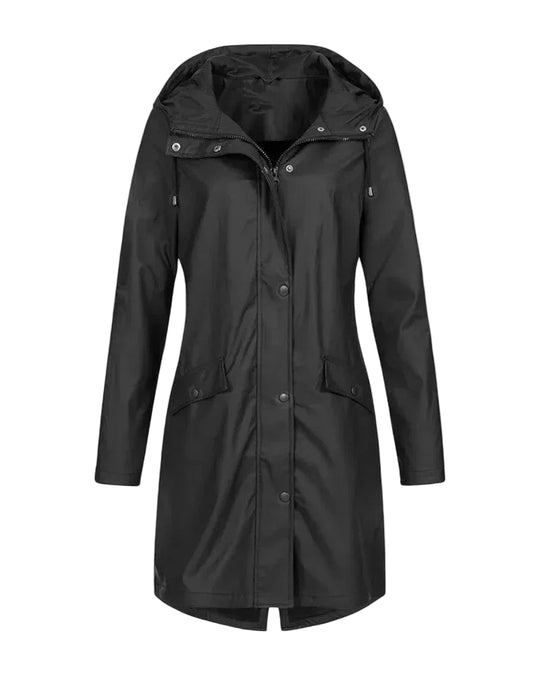 Dames Lange Regenjas met Capuchon en Strakke Pasvorm 0