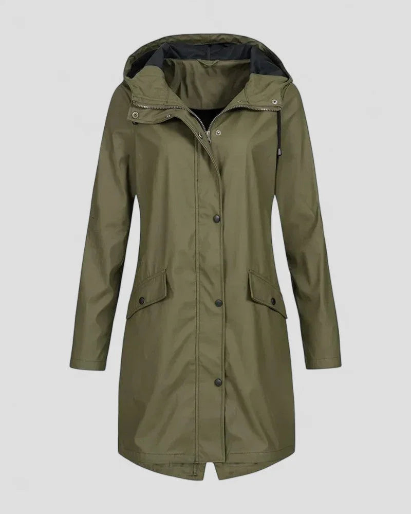 Dames Lange Regenjas met Capuchon en Strakke Pasvorm 2