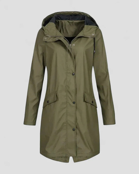 Dames Lange Regenjas met Capuchon en Strakke Pasvorm 2