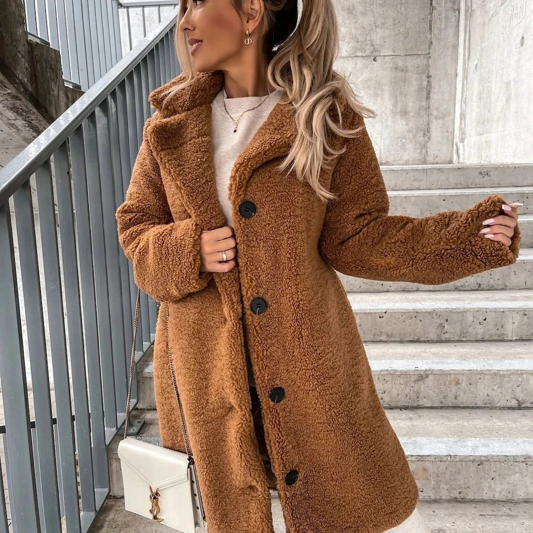 Dames Lange Teddy Coat Oversized Pasvorm 1