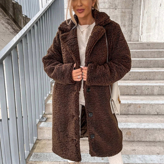 Dames Lange Teddy Coat Oversized Pasvorm 3