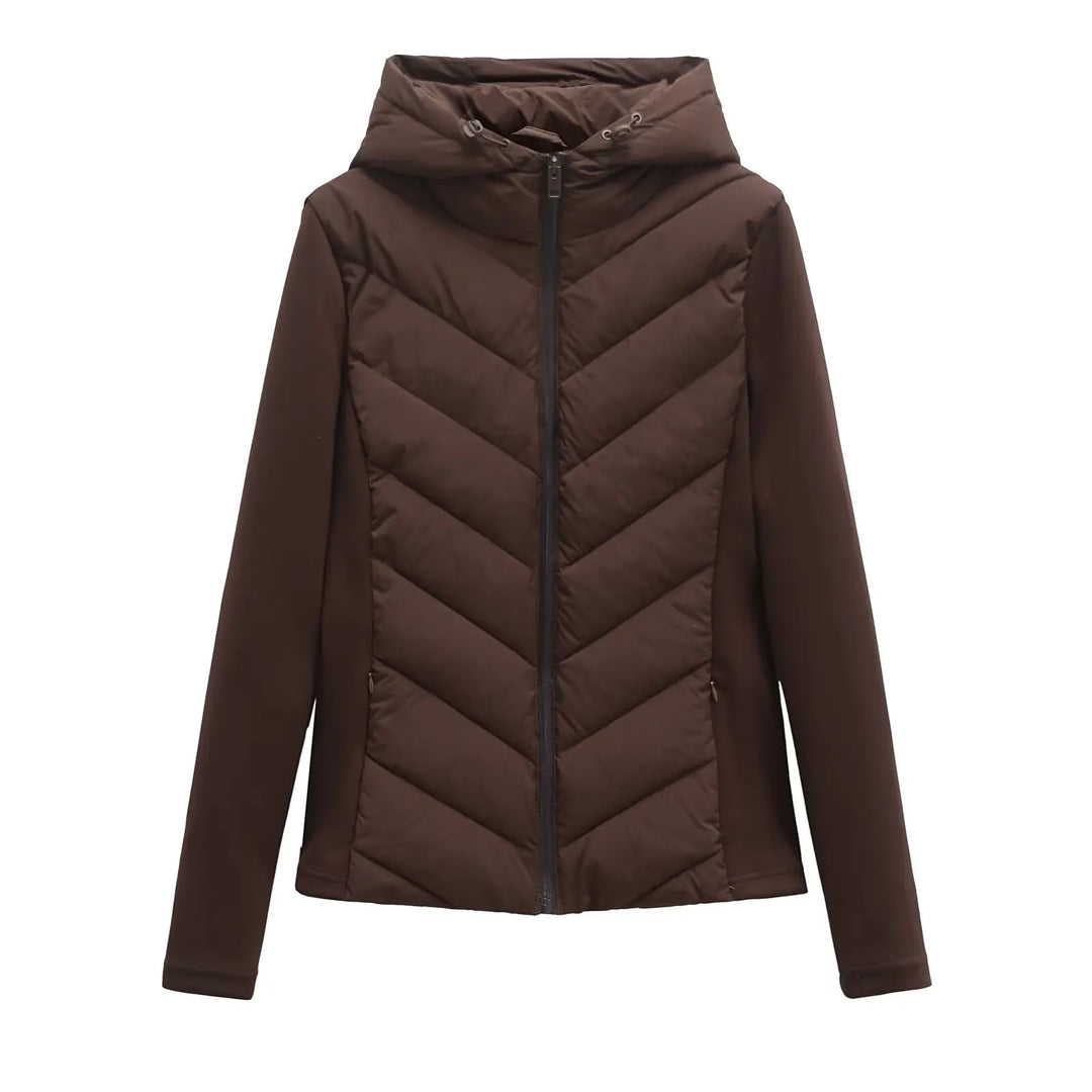 Dames Lange Winterjas Met Capuchon Gewatteerd Herringbone Design 6