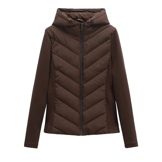 Dames Lange Winterjas Met Capuchon Gewatteerd Herringbone Design 6