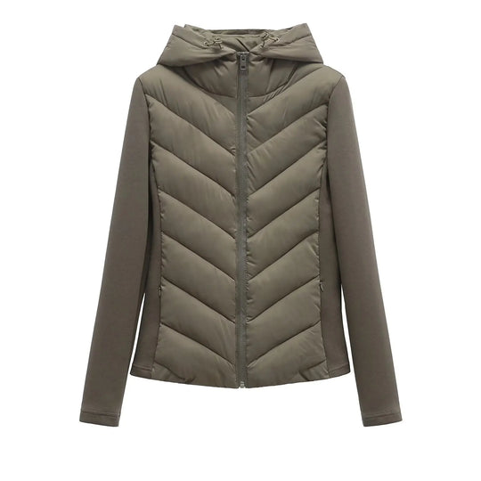 Dames Lange Winterjas Met Capuchon Gewatteerd Herringbone Design 8