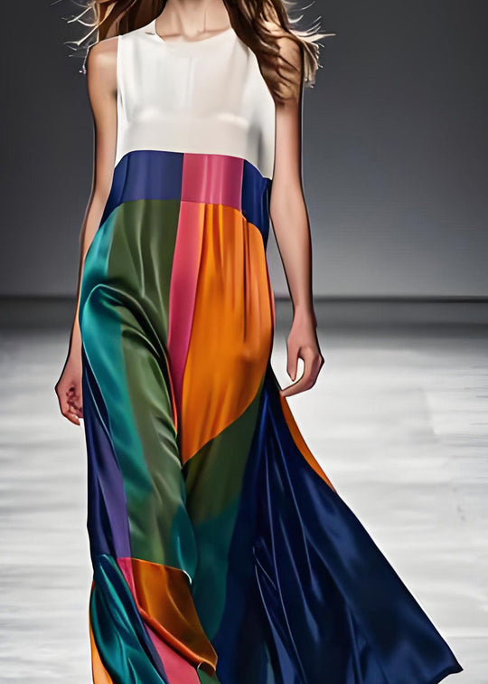 Dames Lange Zomerjurk Boho Stijl met Kleurblokken 2