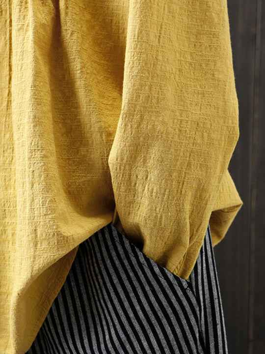 Dames Langsleeve Shirt Ronde Hals Geplooid Katoen Linnen 2