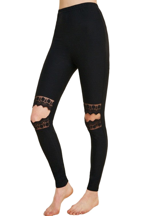 Dames Leggings Met Kantuitsnijdingen Zwart 0