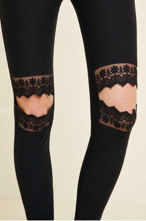 Dames Leggings Met Kantuitsnijdingen Zwart 3