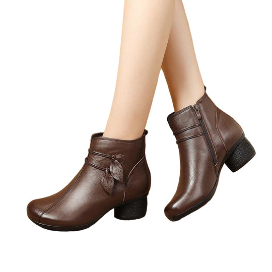 Dames Leren Laarzen met Ritssluiting en Splicing 0