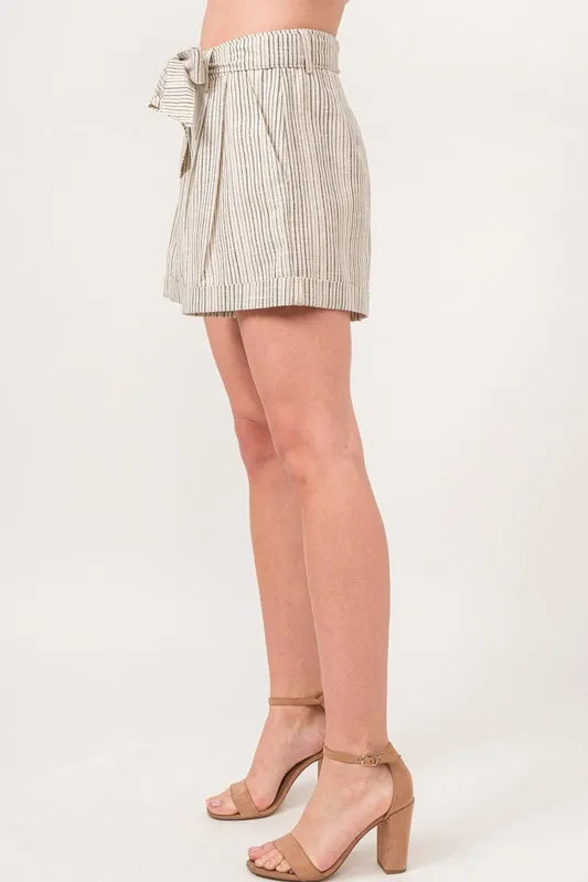 Dames Linnen Blend Gestreepte Flowing Shorts 1