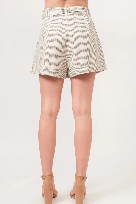Dames Linnen Blend Gestreepte Flowing Shorts 2