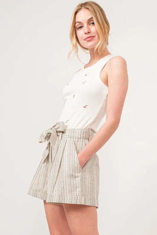 Dames Linnen Blend Gestreepte Flowing Shorts 3