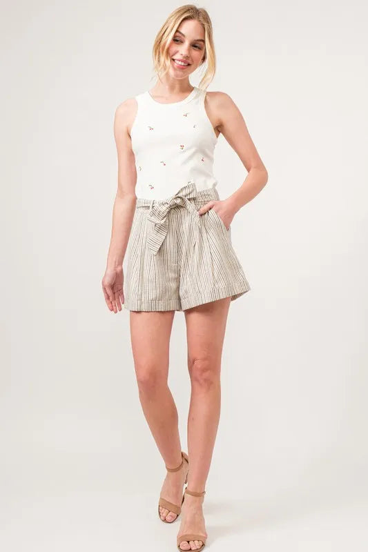 Dames Linnen Blend Gestreepte Flowing Shorts 4