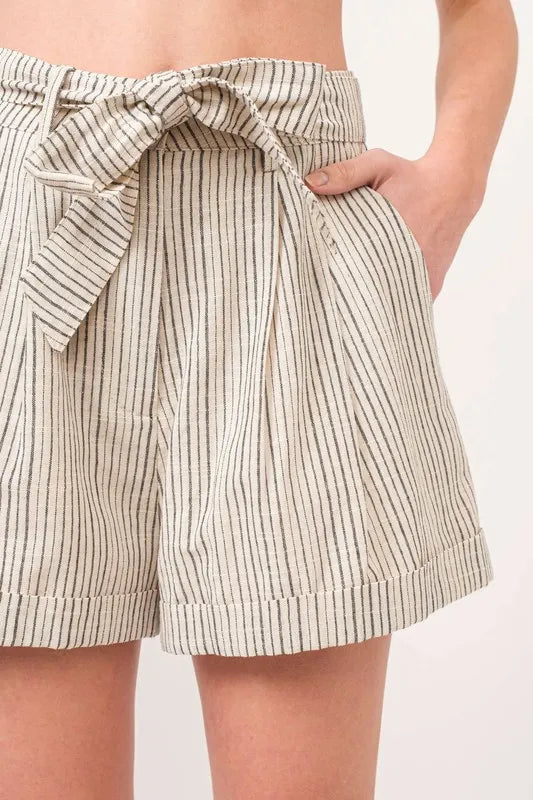 Dames Linnen Blend Gestreepte Flowing Shorts 5