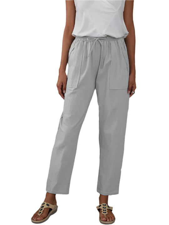 Dames Loungebroek met Elastische Taille en Zakken van Katoen en Linnen 0