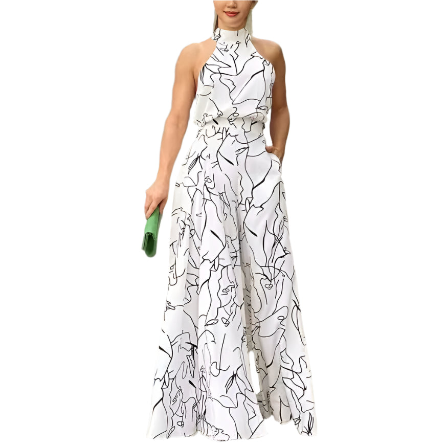 Dames Maxi Jurk Halter Nek Abstracte Print Ademend Voor Zomer 0