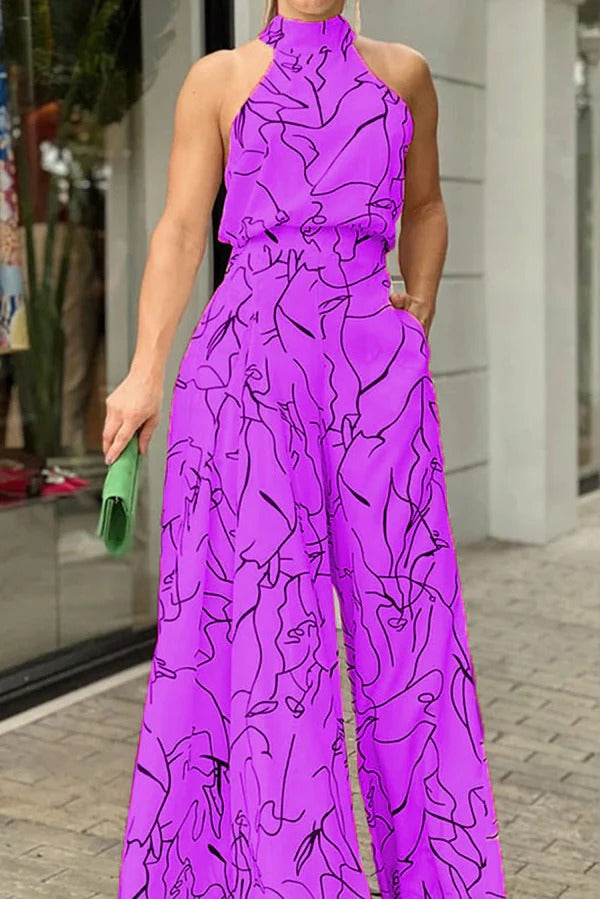 Dames Maxi Jurk Halter Nek Abstracte Print Ademend Voor Zomer 1