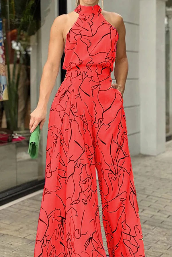 Dames Maxi Jurk Halter Nek Abstracte Print Ademend Voor Zomer 2