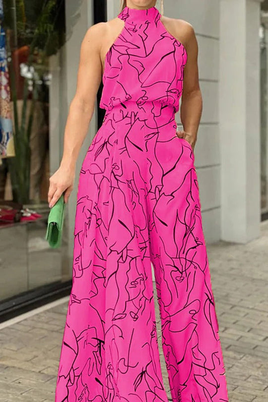 Dames Maxi Jurk Halter Nek Abstracte Print Ademend Voor Zomer 4