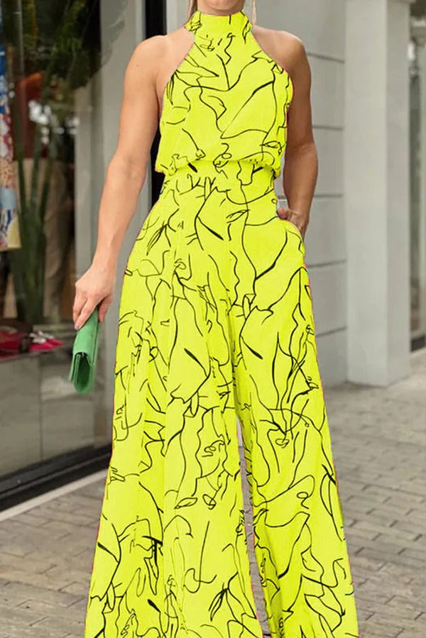 Dames Maxi Jurk Halter Nek Abstracte Print Ademend Voor Zomer 5