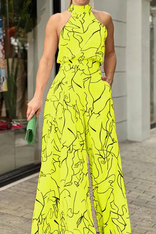 Dames Maxi Jurk Halter Nek Abstracte Print Ademend Voor Zomer 5
