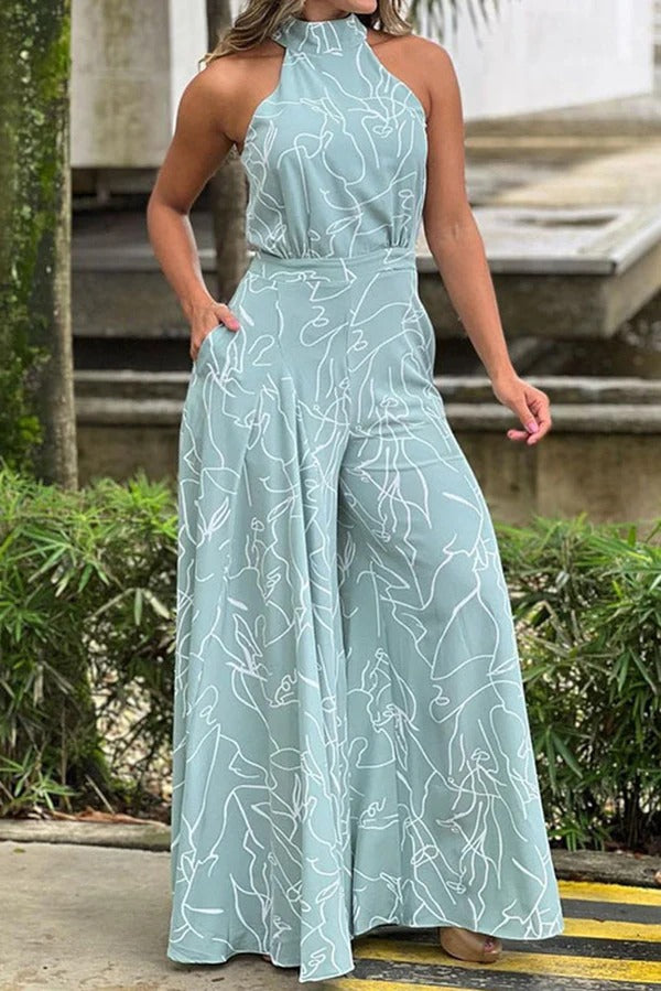 Dames Maxi Jurk Halter Nek Abstracte Print Ademend Voor Zomer 6