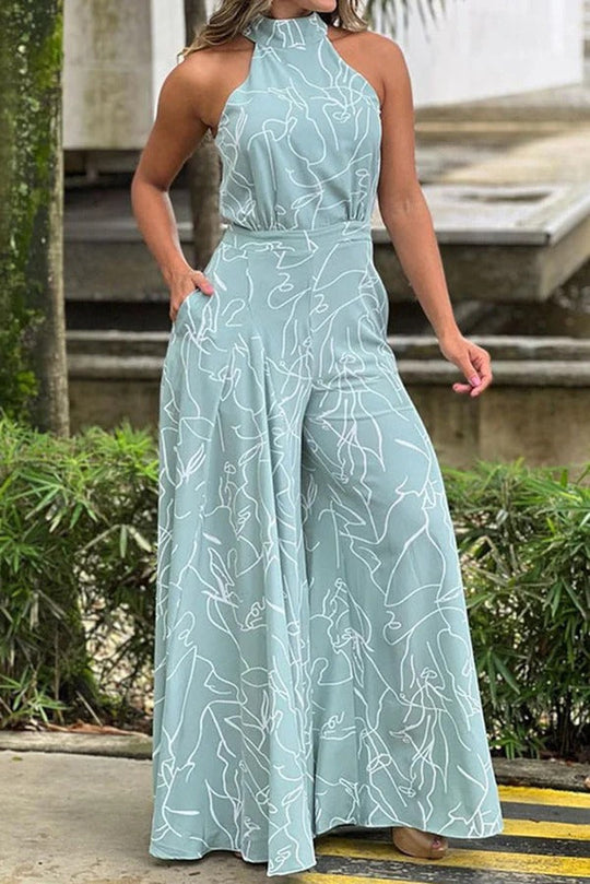 Dames Maxi Jurk Halter Nek Abstracte Print Ademend Voor Zomer 6